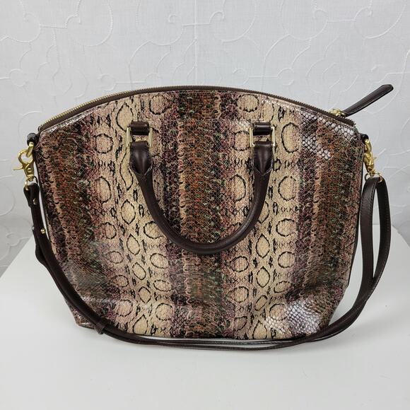 Brahmin Duxbury Women Shoulder Bag Brown Snakeskin Leather Satchel